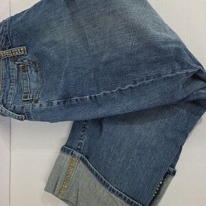 INC Rhinestone Blue Denim 5 Pocket Capri Jeans